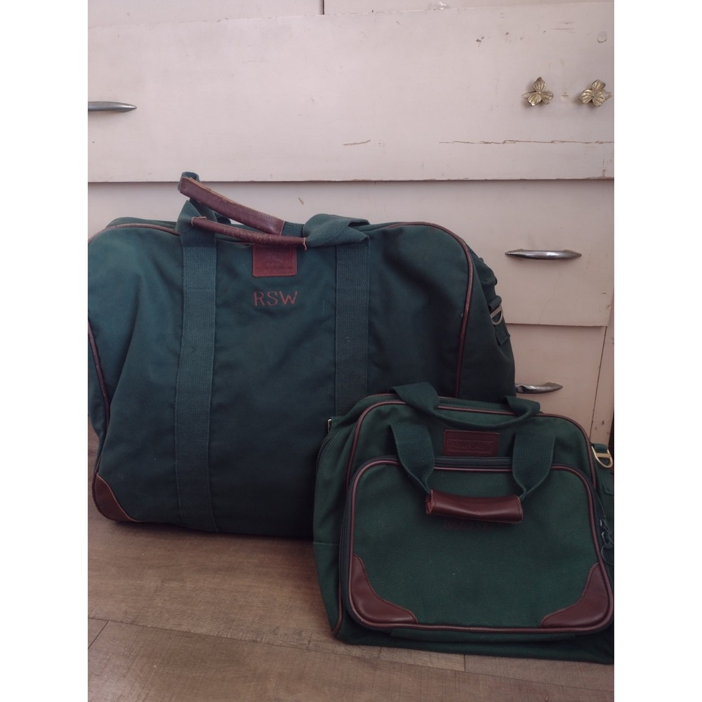Lot VTG Lands End Square Rigger Duffle Bag And Toiletries Green Canvas USA Made